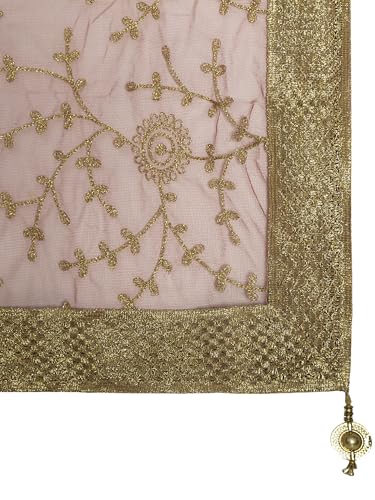Image of ZEN APPAREL Women's Embroidered Net Dupatta with Lace Borders (Z-101) Premium Net Fabric Golden Aari Work
