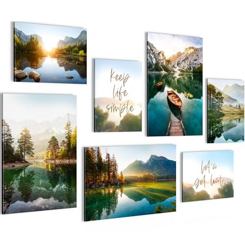 Novart PRÊT À ÊTRE ACCROCHÉ - Tableaux Decoration Set Lac Montagnes Paysage Vert - Salon Chambre Couloir XXL Collage - N030972a