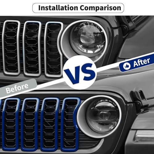 Image of JeCar Front Grille Inserts Grill Frame Trim Covers Exterior Accessories Compatible with Jeep Wrangler 2024 JL JLU & Gladiator JT 2024, Blue