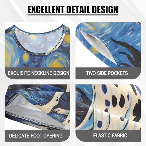 ALAZA Dalmatian Dog Starry Sky Van Gogh Pajamas Set Short Sleeve Cotton Sleepwear Summer Pjs 2 Piece 5-14Y4