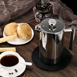 KOOYAT Cafetiere French Press Coffee Maker with Capacity of 1000ml / 8 Cup Double Walled Insulated Coffee Press for Ground Coffee at Home Travel Large Caffettiera Gift Set for Woman Man Silver Color