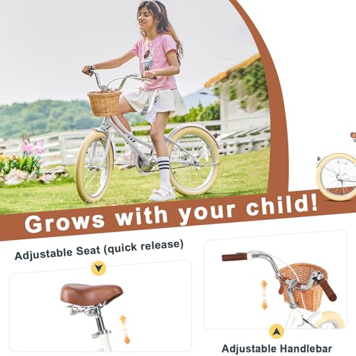 Image of Glerc Little Molly 12-20 Inch Kids Retro Cruiser Bike for 2-13 Year Old with Wicker Basket & Training Wheels /Kickstand, Multiple Colors