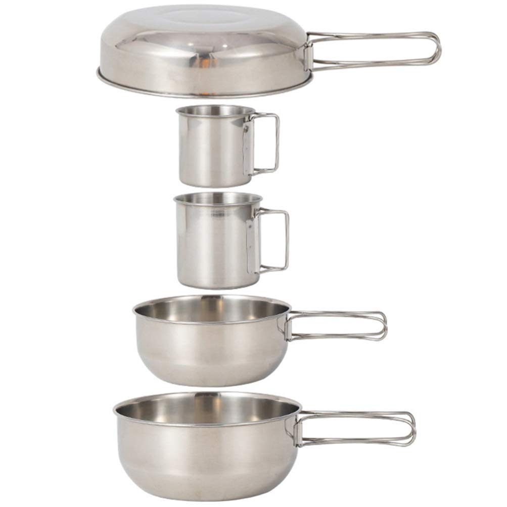 BESPORTBLE Camping Tableware Set 5-Piece Stainless Steel Pot Cup Compact Picnic Kit for Hiking