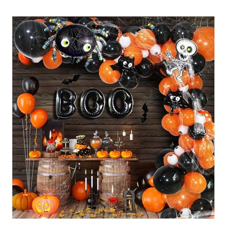 Rohociky DO-01 Halloween Balloons Garland Arch Kit Diy Halloween Party Supplies With Cobweb And Boo Foil Balloon Spider Balloon Eye Agate Skeleton Balloon Black Orange Balloon cover