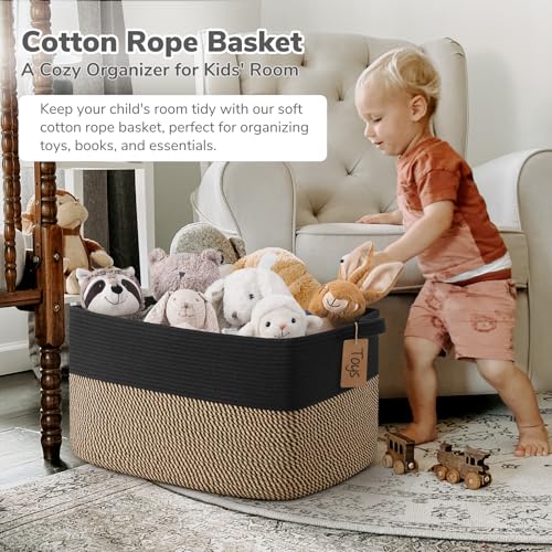 Image of Goodpick 75L Extra Large Woven Blanket Basket, Rectangle, Black & Jute
