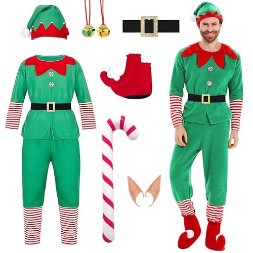 CLIUNT Weihnachtself Kostüm Set für Herren, Weihnachts Elfen...