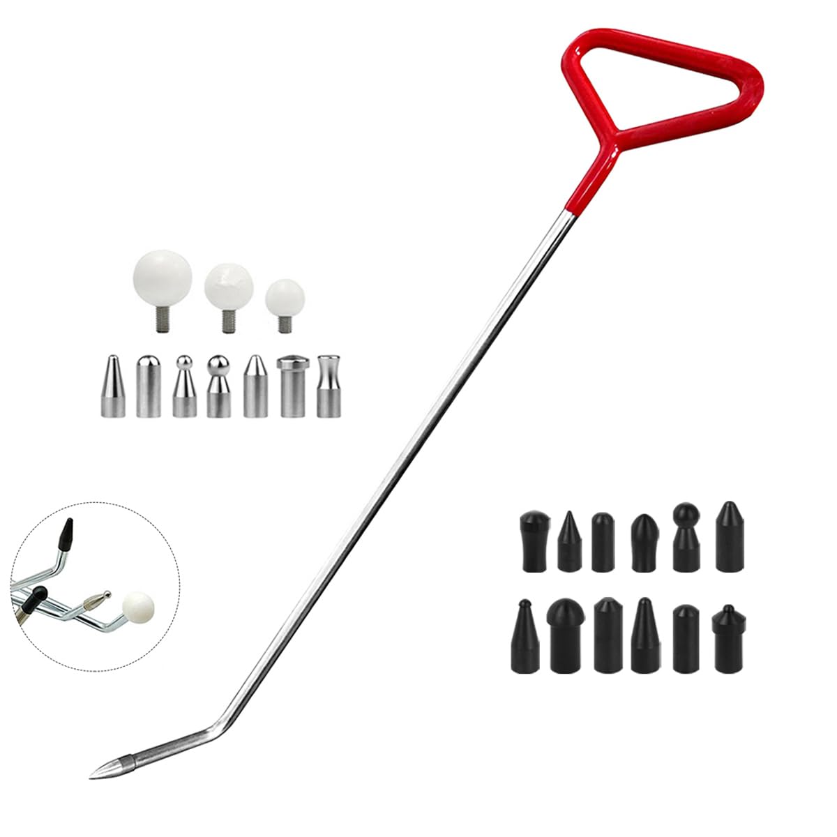LadyRosian Paintless Dent Repair Tool Dent Removal Rods Set Stainless Steel Tools with Accessories for Car Body Dent and Hail Damage Repair