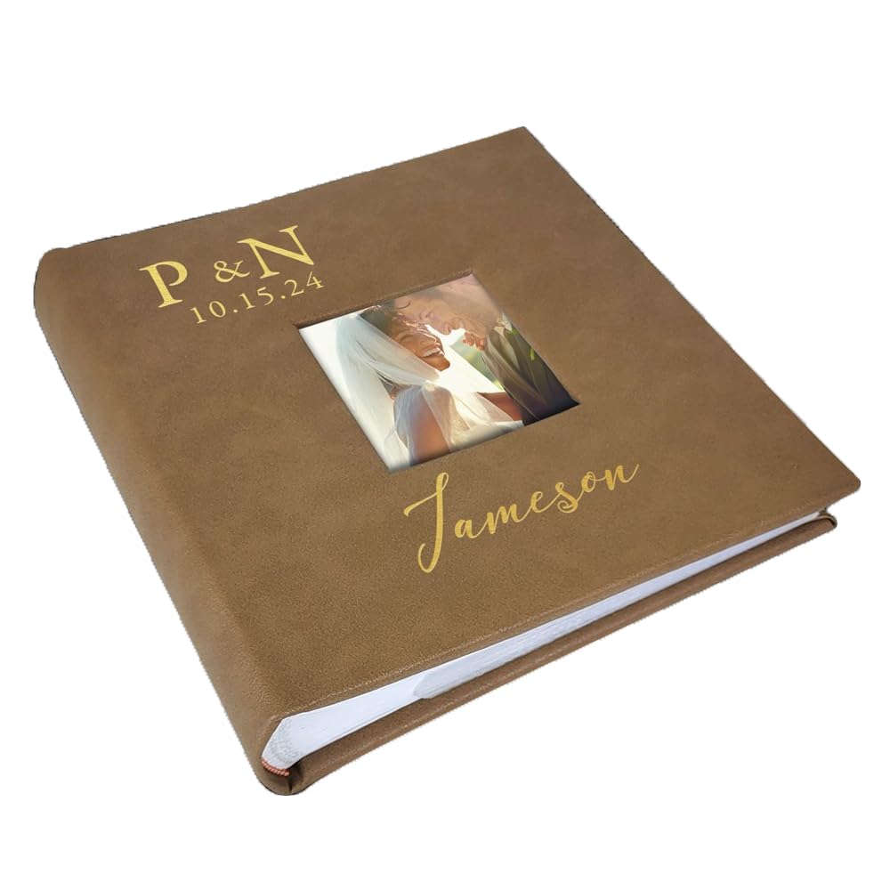 Personalized Photo Album, Custom Engraved Picture Album, Holds 200 4" x 6" Photos, Leatherette and Laser Engraved Scrapbook, Wedding Initials and Last Name, Brown