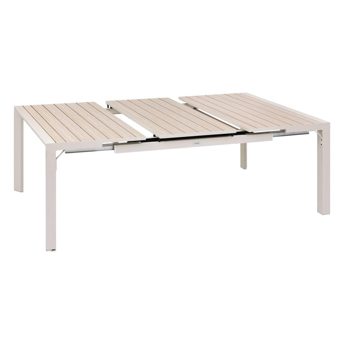 Hespéride - Table de Jardin Extensible Carrée Evasion Beige - 10 Places - Aluminium Antirouille Aluminium Effet Bois - Meuble d'Extérieur Rallonge