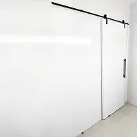 Porta Branca 80cm + Kit De Correr 1,5m + Puxador Flat Preto