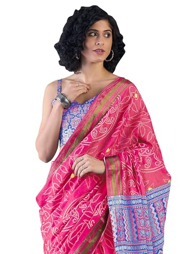 Image of SAREE MALL Women's Cotton Bandhani Printed Ready To Wear one Minute Saree With Unstitched Blouse