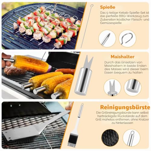 Foto von Grillbesteck Set, Edelstahl Grillzubehör, Tragbares Professionelles Grillwerkzeug, Perfektes Grill Set für Männer Geschenk(15PCS)