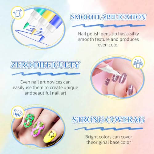 Image of CAHIUYOA 24 Nail Art Pens for Painting Nails,3D Nail Art Markers