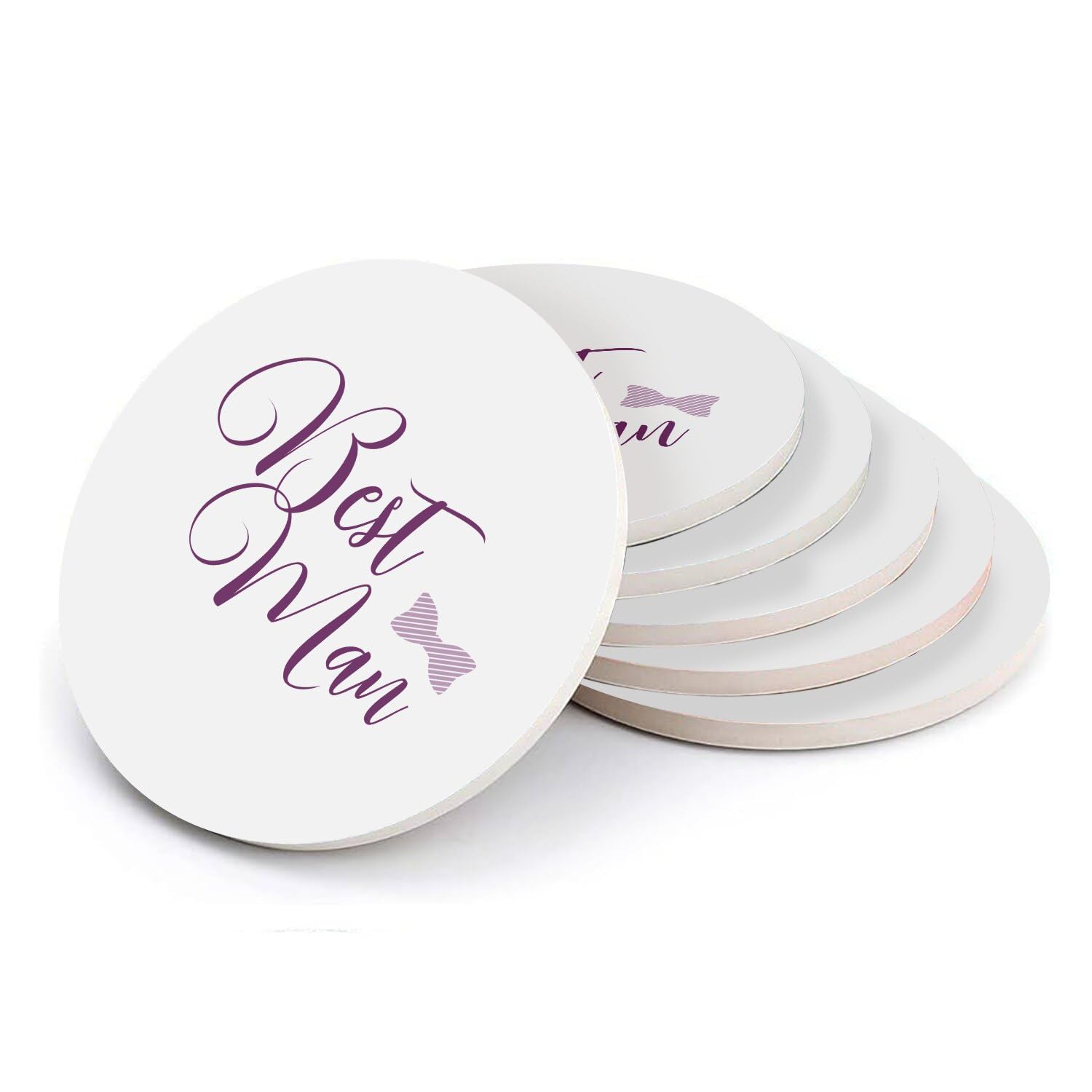 Sous-verre ronds en céramique Best Man Wedding de 108 mm pour art de la table (6 pièces)