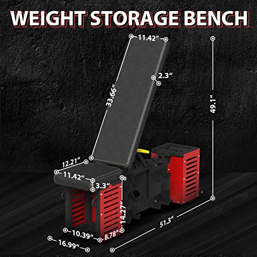 Er Kang Adjustable Weight Bench, 1000Lbs Multi-Function Workout Bench With 2 Large Storage Space, 8+3 Strength Training Bench With Wheels & Battle Ring For Full Body Workout, Red #TOP1