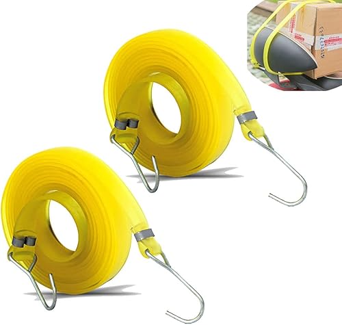 Paquete de 2 correas elásticas 100% EPDM de goma elástica con gancho de lona, cinturón de amarre resistente, cuerda de doble longitud máxima para