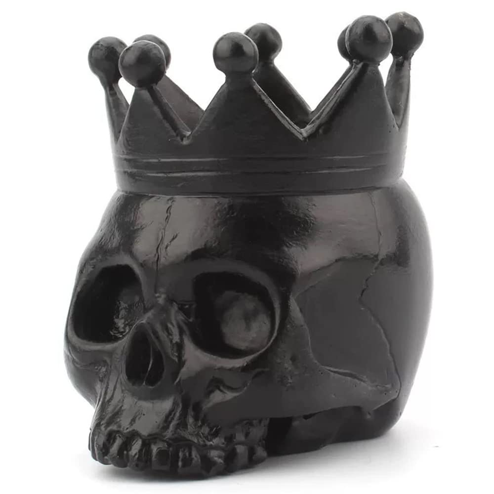 QTTLLI 3" Skeleton Head Crown Candle Holder Zinc Alloy Halloween Gothic Style Bathroom Solid Fragrance Holder, Black