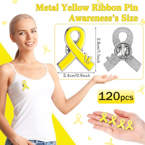 Tondiamo Yellow Ribbon Lapel Pins Childhood Cancer Awareness Endometriosis Bone Cancer Brooch Pins for Public Charity Fundraiser Events Supplies Gifts2