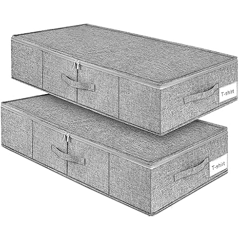 Under Bed Storage, 2 Pack Underbed Storage Container Bags With Lid, Foldable Sturdy Clothes Storage Drawer Organizer W/ 3 Handles, Ultra Thick Fabric Blanket Shoe Storage Box, 30x15x6.7inch, Grey Cover