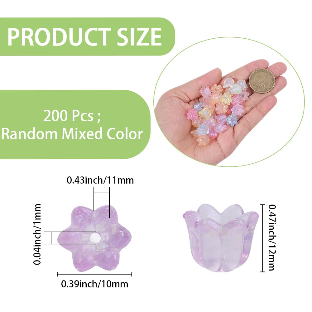 PONABEADIY 1 Box 200PCS Luminous Flower Beads with Holes Glow in the Dark Acrylic colourful Lily of the Valley Glitter powders Loose Spacer Bead for Jewellery Making Bracelet Necklace Diy Craft Supply - Image 2