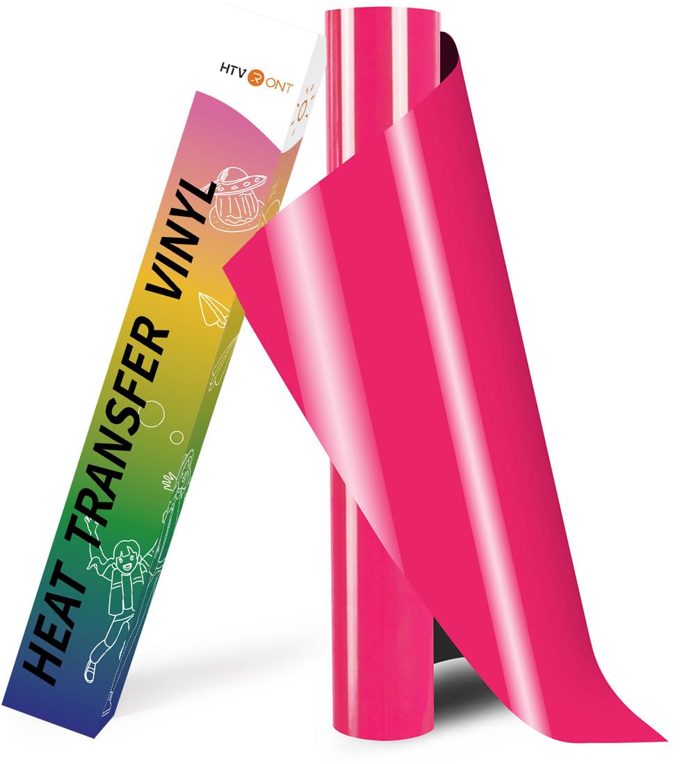 HTVRONT HTV Heat Transfer Vinyl - 12" x 8ft Neon Pink HTV Vinyl for Shirts | Iron on Vinyl Roll for All Cutting Machines - Easy to Cut &amp; Weed for Heat Transfer Design (Neon Pink)