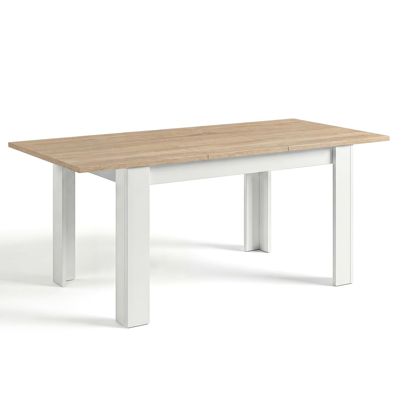 duehome | Mesa de Comedor Extensible, Mesa Rectangular, Modelo Sira, Acabado en Blanco Artik y Roble Canadian, Medidas: 123-173 cm (Largo) x 75 cm (Ancho) x 78 cm (Alto)