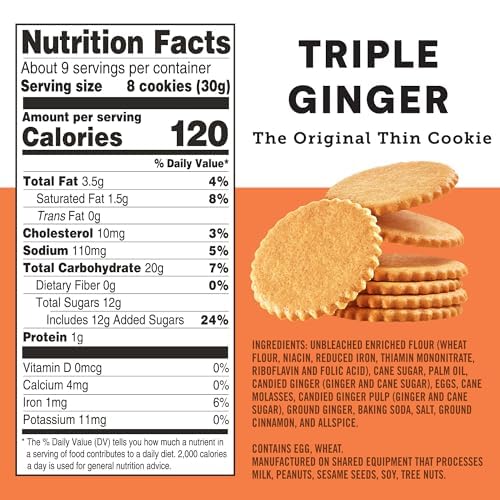 Image of Dewey's Bakery Triple Ginger Moravian Cookie Thins, 3 Pack, 9 oz, Crispy