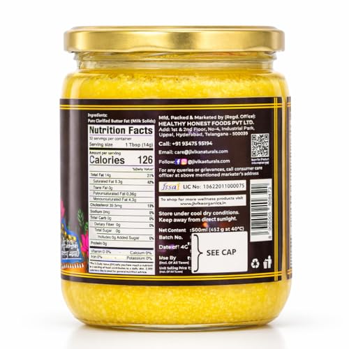 Image of Jivika A2 Gir Cow Ghee 500ml | Vedic Bilona Method Cultured Desi Cow Ghee | Grass Fed | Traditional Pure Ghee | Curd-Churned, Grass-Fed | Lab Tested