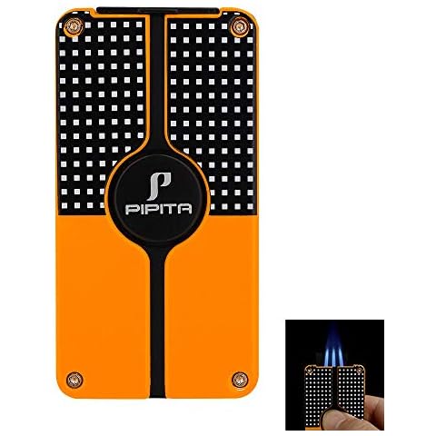 PIPITA Windproof Cigar Torch Lighter, Triple 3 Torch Jet Blue Flame Refillable Butane Metal Cigarette Lighter with Punch Cover