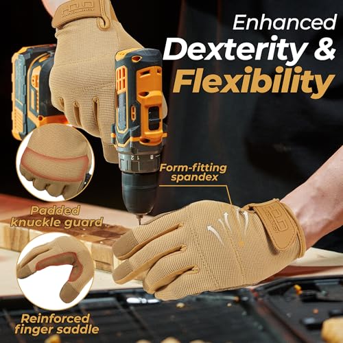 Image of HANDLANDY Work Gloves for Men & Women, Utility Mechanic Working Gloves Touch Screen with Grip, Flexible Breathable Gardening Gloves for Yard Maintenance (Large, 1 Pair)