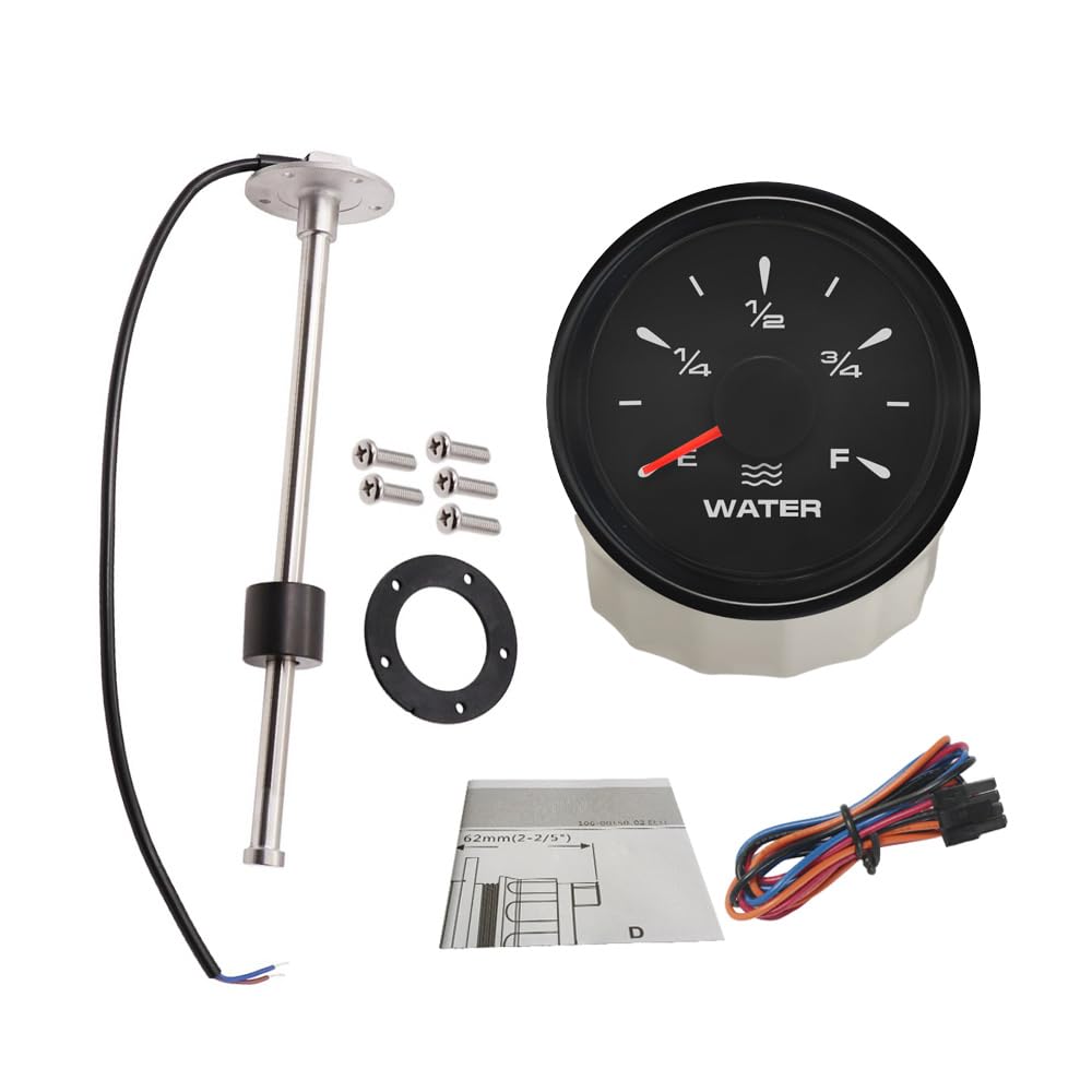 ELING 52 mm Wasserstandsanzeige Signal einstellbar mit 0–190 Ohm Wasserstands Sendeeinheit Sensor 225 mm lang 5-Loch-Montage für Marine Motorboote