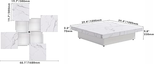 Miniatura 10 de Mesa de centro moderna con almacenamiento, mesa de cóctel de madera con superficie UV de alto brillo, mesas de centro rectangulares de 2 niveles con