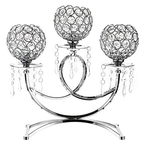 SUMTREE 3-Arm Crystal Bowls Tealight Candelabra Candle Holder Cover
