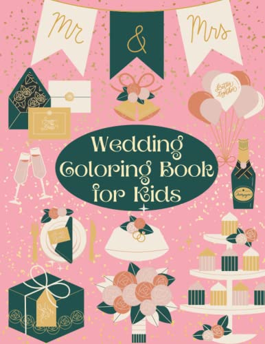 Wedding coloring book for kids with pink cover. Party activity books for children. Perfect gift for flower girl and ring bearer for drawing with ... Cute pages make kids engaged & entertained. image 2