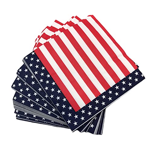 100 Pack Red White and Blue Patriotic Paper Napkins for 4th Of July, Patriotic Party, USA Napkins
