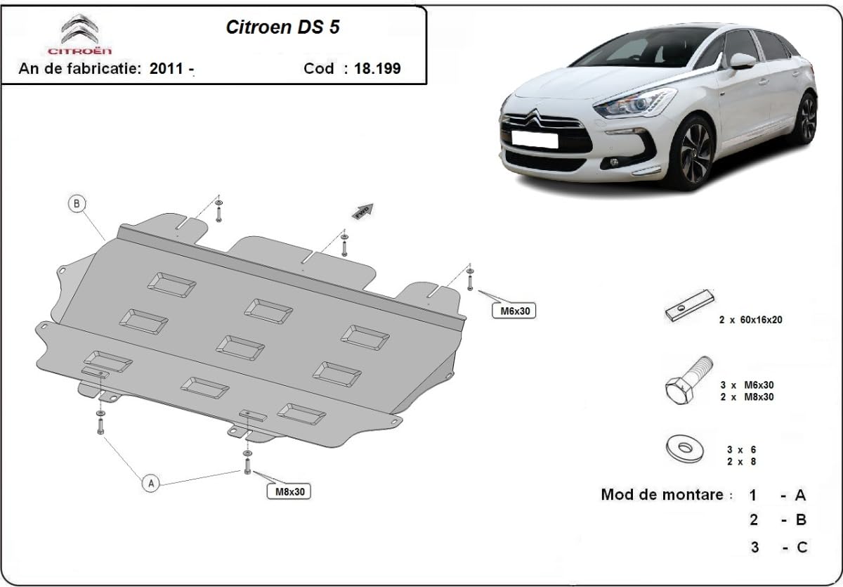 Protezione sottoscocca motore in acciaio compatibile con Citroën DS5 (2011-2018)