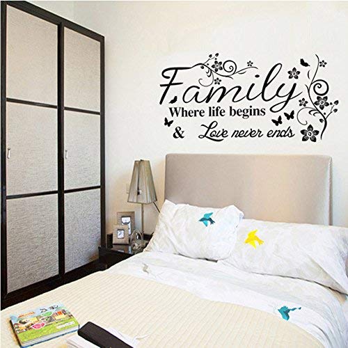 Wall Stickers 'Family Where Life Begins 'Vinyl Wall Decal Words Quote Wall Art Sticker Home Decor For Bedroom Living Room 39.3 X 15.7 In (Black) #TOP3