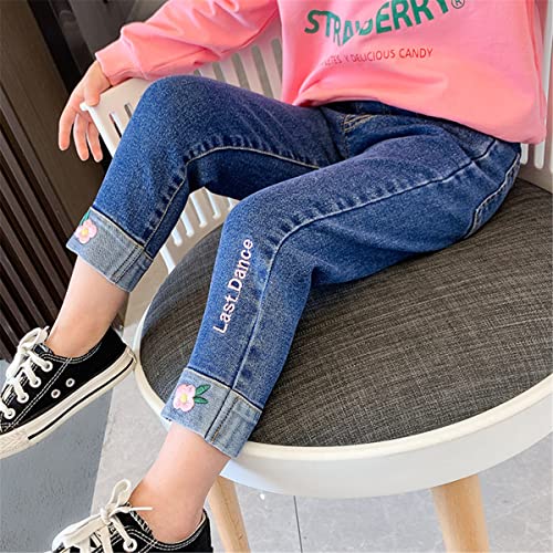 Baby Kids Girls Elastic Waist Cartoon Simple Design Ripped Jean Casual Pocket Denim Pants4
