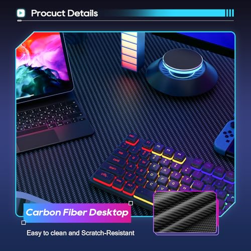 Image of BestOffice 39 inch Gaming Desk Computer Gaming Desk Z Shaped Gaming Workstation Ergonomic Gaming Table with Headphone Hook for Game Players,Black&Blue