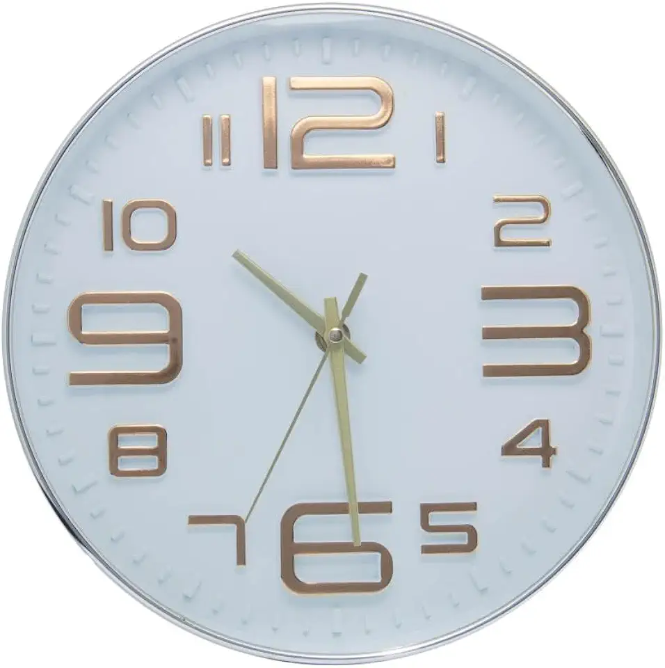 LYOR - Relógio de Parede em Plástico Quartz Branco com Dourado 25cm x 4cm - Decoração de Parede - Organização - Enfeites - Utilidades Domésticas