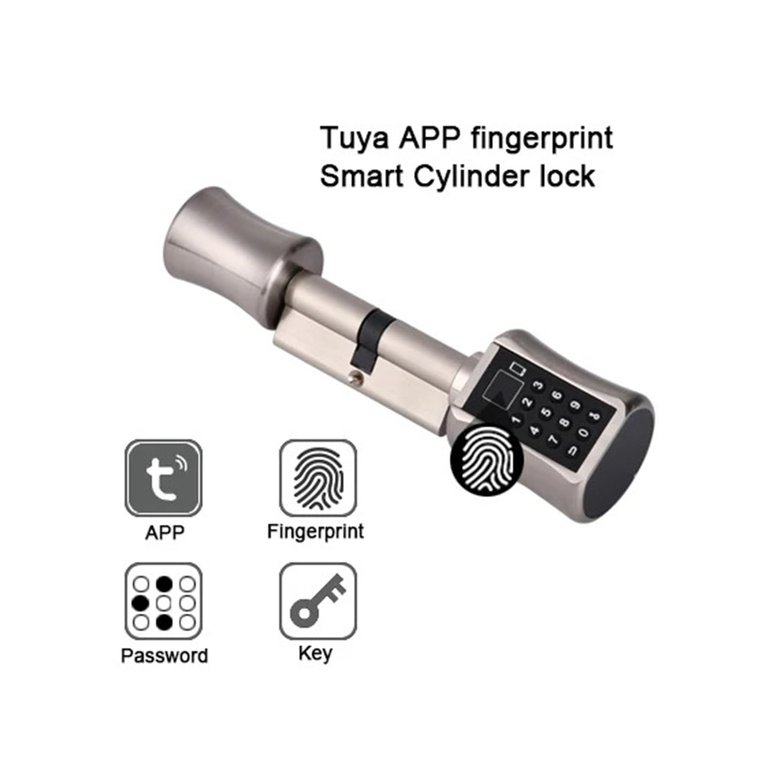 Cilindro Bluetooth TUYA App Password Fingerprint Cerradura de puerta inteligente con teclado digital, código de cerradura eléctrica sin llave