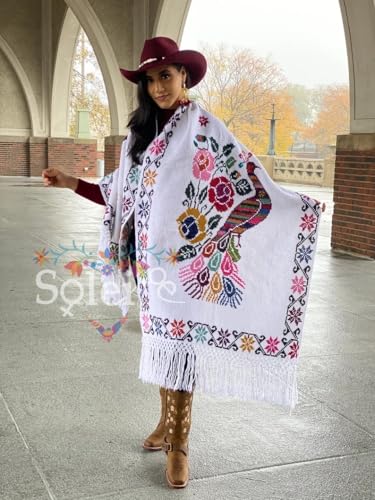 Traditional Mexican Hand Embroidered Shawl. Rebozo Pavo Sencillo3