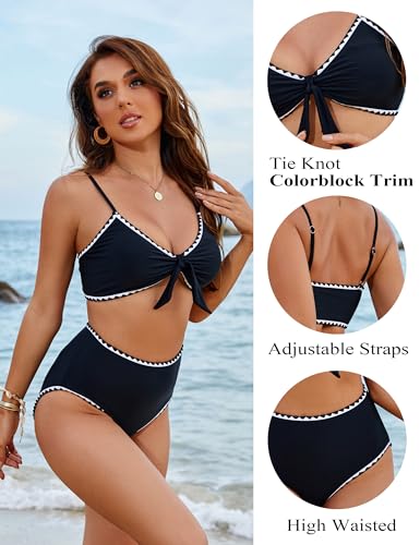 Image of Blooming Jelly Womens High Waisted Bikini Set Tie Knot High Rise Two Piece Swimsuits Bathing Suits