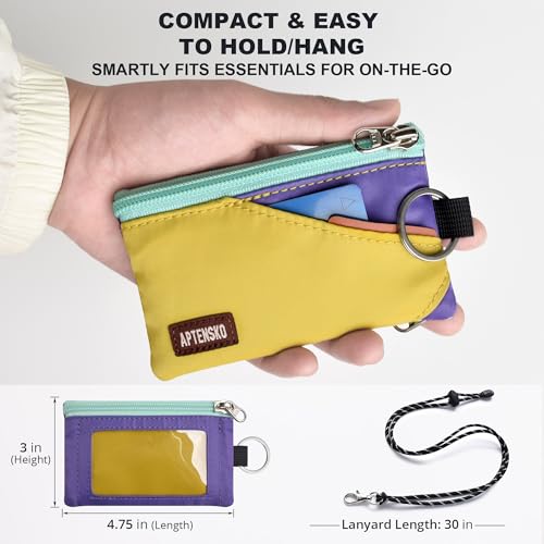Image of RFID Blocking Travel Wallet with Adjustable Lanyard, Small Nylon Zipper Pouch and Badge Holder for ID, Credit Cards, Cash, Keys, Commuters (DarkYellow+Violet)