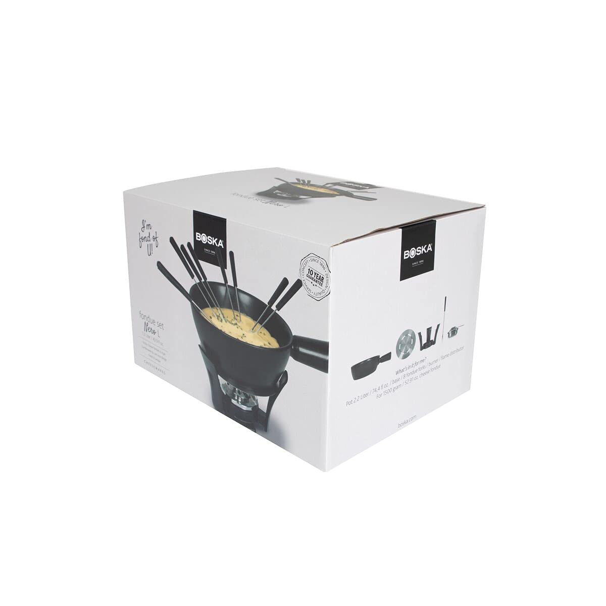 Boska Service à fondue Nero L - Set de repas pour 8 personnes - Convient aux cuisinières à gaz - Lavable au lave-vaisselle - Noir - Contenu 2.2 L