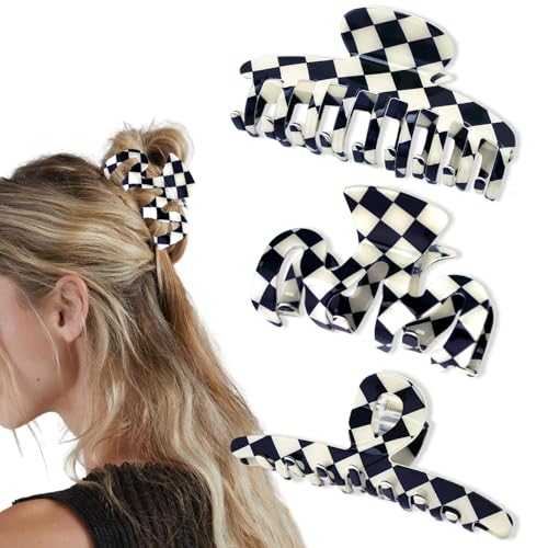 3 Piezas Pinzas de Pelo Cuadriculadas Vintage para Mujeres miniatura 1
