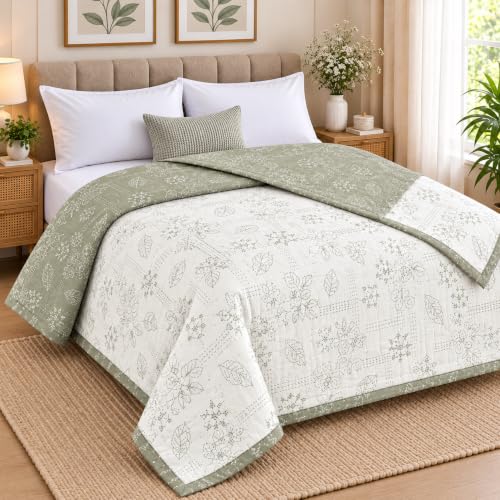 Image of Amazon Brand - Umi Double Bed Dohar Blanket Cotton 160 TC | AC Quilt 84x96 Inches | Three Layer Soft Lightweight Comforter | Trendy Elegant Bedspread