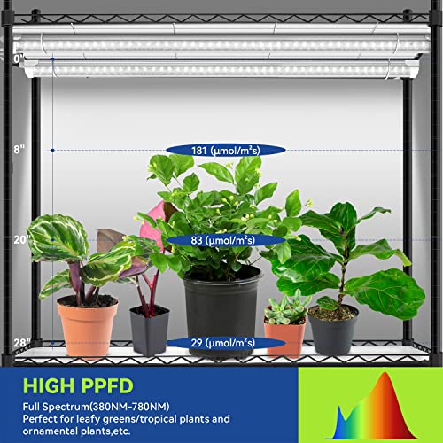 Monios-L Plant Shelf With Grow Lights, 4-Tier Metal Plant Stand With 180W T8 5000K Grow Light Bar, Heavy Duty Adjustable Rack With Wheels For Indoor Plants, Succulents, Seedlings(35Lx14Wx61H, Black) #TOP5