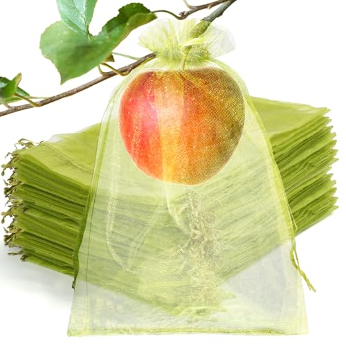 NIUBIER 50 Pcs Fruit Protection Bags 69 in Green Fruit Nets for Fruit Tree Drawstring Mesh Cover Bags to Protect Vegetables Tomato Strawberry Garden