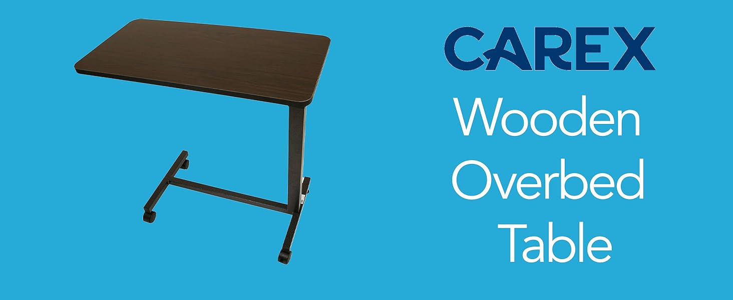 Carex Overbed Table, Adjustable Overbed Bedside Table with Wheels, Bed Desk & Couch Desk, Rolling Over Bed Bedside Table for Hospital and Home Use, Adjusts for Right or Left-Handed Use, Wood Grain
